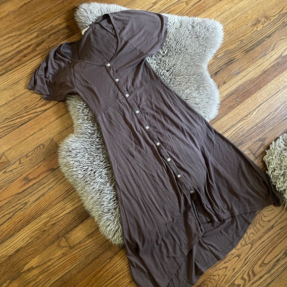 Joyfolie Brown V-Neck Buttoned Long Dress XS/S - Picture 5 of 5